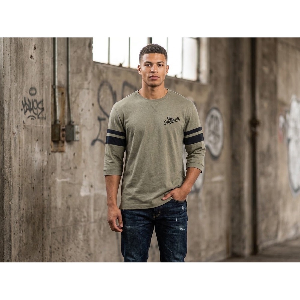 The Hundreds Mens 2XL 3/4 Sleeve Striped Streetwear Jersey T-Shirt Olive Green
